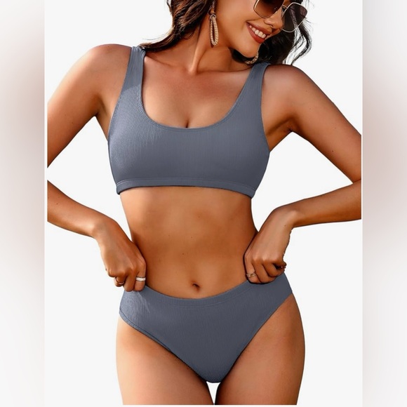 NWT AI'MAGE Women Ribbed Bikini Sets Sporty Swimsuits Scoop Neck Two Piece - Picture 5 of 7